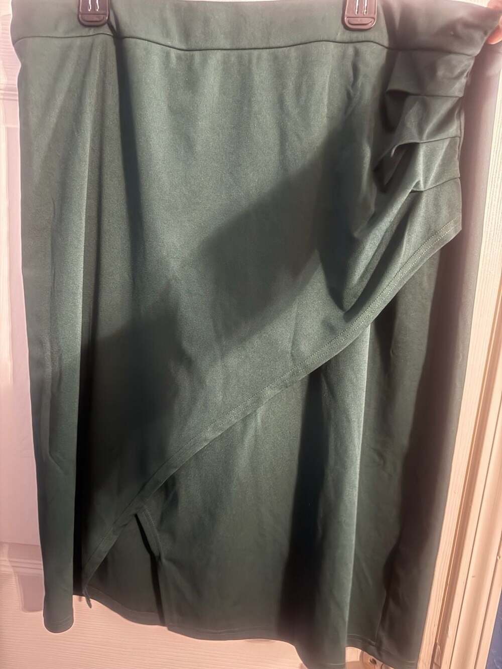 Hanna Nikole Plus Size Asymmetrical Ruffle Midi Skirt Dark Green 24W